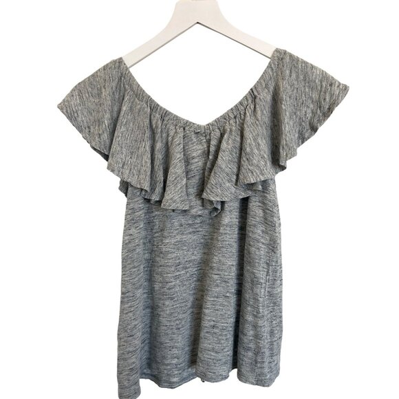 Rebecca Taylor Heather Grey Linen Ruffled Draped Off-Shoulder Top - Picture 4 of 4